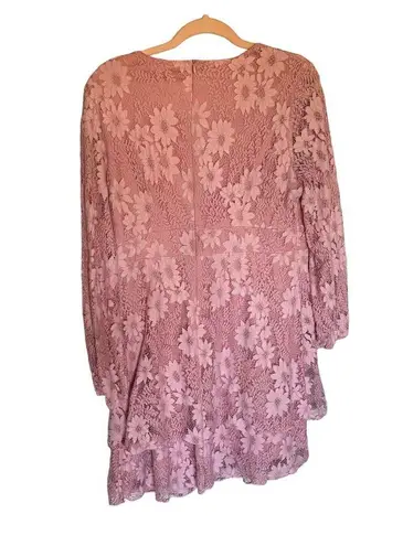 SheIn  Curve Pink Lace V-Neck Floral Dress Women's Plus Size: 1XL