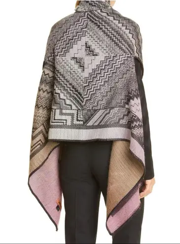 Missoni • Zigzag Wool Scarf Cape vest poncho Italian luxury designer pink tan