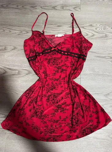California Dynasty Red Black Floral Lace Trim Cami Slip Dress XL Extra Large
