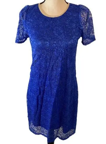 Dee Elle Cobalt Electric Blue Lace Short Sleeve Dress