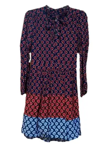 Gap  Color Block Tie Neck Blue and Red Dress with Clover Print Women’s Size 2