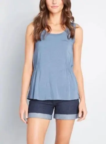 Modcloth  Side Smocked Tank Top Easily Leisurely Knit Blue XXS