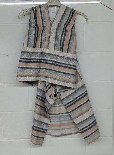 RTR sz2 Rosetta Getty Apron Wrap Halter Top Tan Black Jacquard Stripe Sleeveless White Size 2