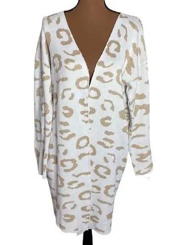 Goodnight Macaroon leopard print cream and tan longline plush cardigan size L