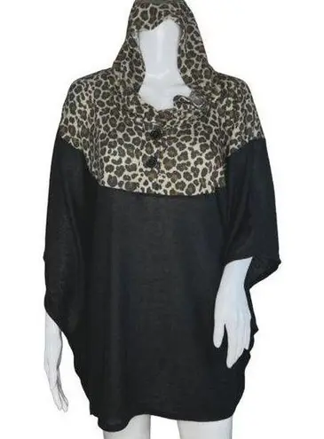 Lane Bryant  Sweater Womens 18/20 Black Leopard Print Poncho Hood Casual Comfy