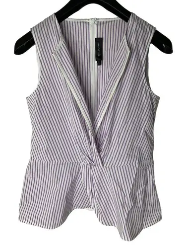 St. John sleeveless top purple white striped low cut v neck size small