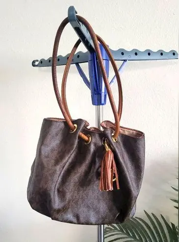 Michael Michael Kors Brown Signature Canvas Ring Tassel Tote