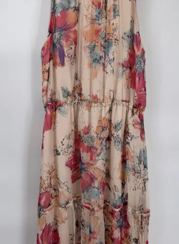 Greylin Tiered Romantic Maxi Dress Small Silk Floral Cottagecore Fairy Boho