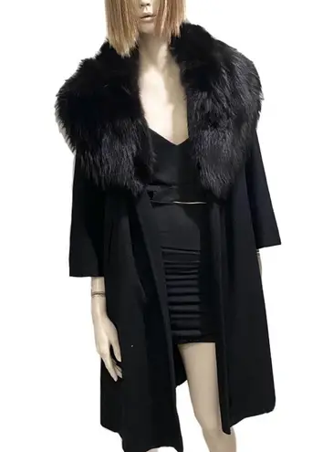 Vintage CAPELLA A Luxurious Fabric Fur Collar Black Open front Long Coat Size undefined