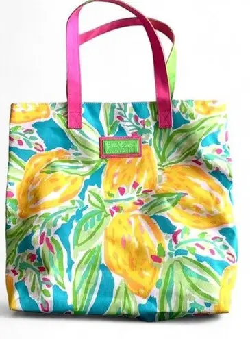 Lilly Pulitzer  x ESTEE LAUDER Tote Bag LEMONS Yellow Green Lined Beach Nautical