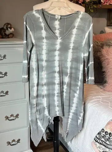 Gray Tie Dye Tunic Mini Dress Womens Small Mind Set V Neck Beach Swim Coverup