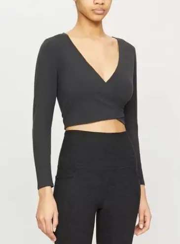 Beyond Yoga  Graceland Wrap Surplice Cropped Long Sleeve Top Black