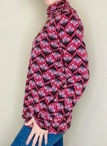 Bisou Bisou Retro 70’s Pink & Black Geometric Printed Key Hole Blouse