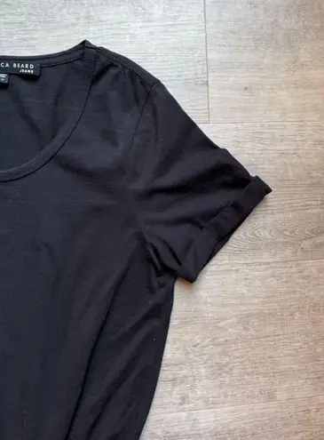 Veronica Beard Jeans Cotton Ruched Ruffle Hem Short Sleeves Black Dress Size M