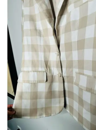 English Factory Tan Gingham Print Oversized Front Button Blazer Size Small