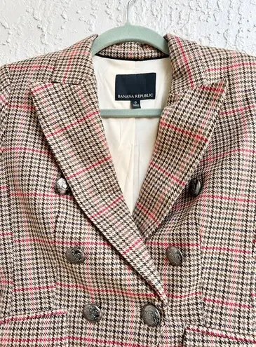 Banana Republic  Houndstooth Double Breasted Cadet Plaid Blazer Brown Women US 0