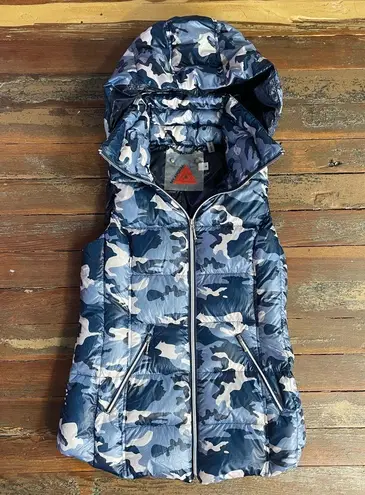 My Anorak Blue Camo Removable Hooded Duck Down Puffer Vest Outerwear Sz S 🧡 White