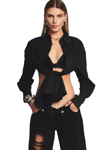 Ser.O.Ya Lydia Button up Cotton Halter Open Back Shirt Black Size Small NEW