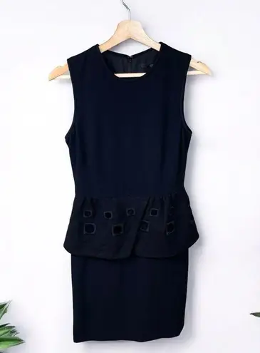 Tibi Wool / Cashmere Peplum Sheath Dress with Embroidered Eyelet Detail