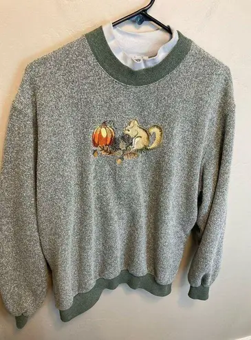 Bonworth 90's Vintage Squirrel Pumpkin Embroidered Knit Fall Sweatshirt XL