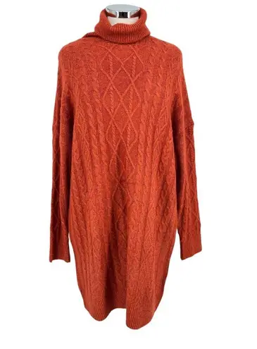 Penelope Rose Cable Knit Turtleneck Sweater Dress Rust Orange Size Medium NWT
