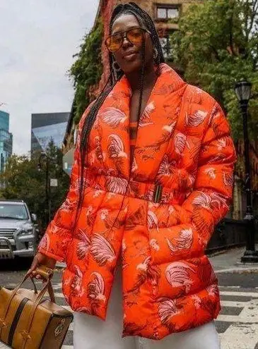 Rachel Antonoff Toni Belted Puffer Coat in Orange Cocktail size Large