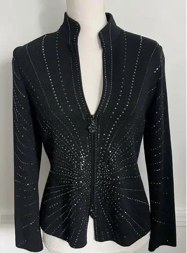 St. John Evening • Black Sparkley Women's Vintage Zip Up Sweater