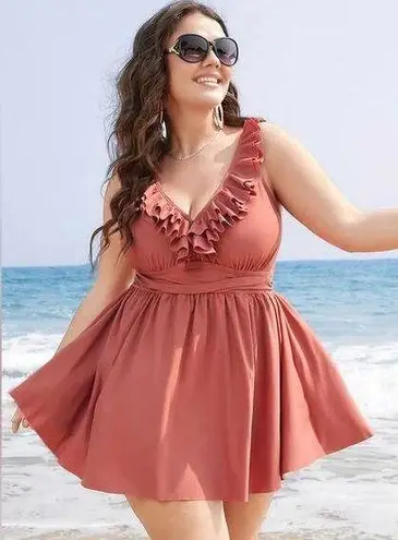 Bloomchic Size 22 - 24 • 3x •  • Ruffle Trim Gathered Sculpt Waist Swim Dress