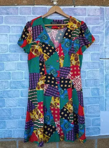 Dangerfield Patchwork Viscose Dress size AU 12/8 Green