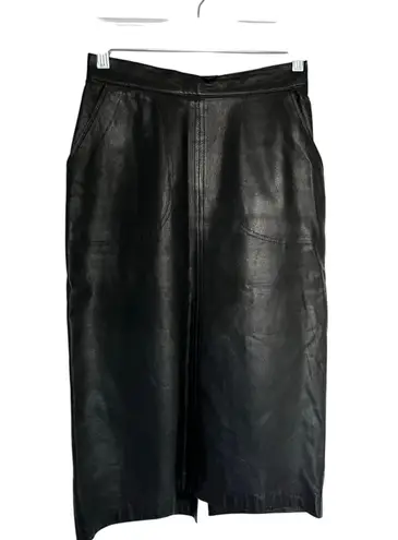 ItalModa Vintage Leather Black Pencil Skirt Sz XS