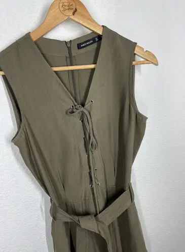 Karen Millen Utility Jumpsuit Size 4 Olive Green Lace Up Crop Wide Leg