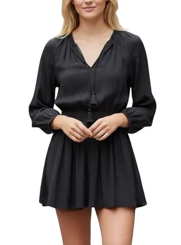 Ramy Brook Paris Long Sleeve Smocked Tassel Neck Gray Mini Dress SMALL