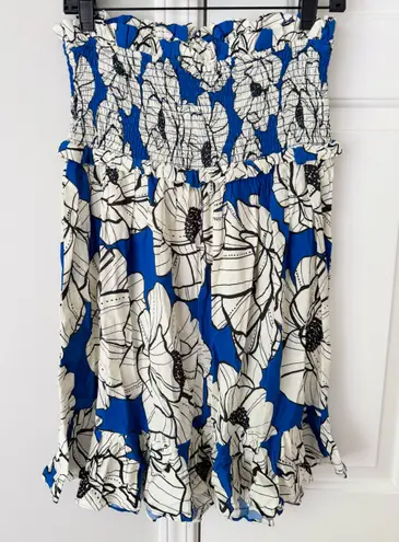 Farm Rio Floral Strapless Smocked Ruffle Mini Dress, Size S