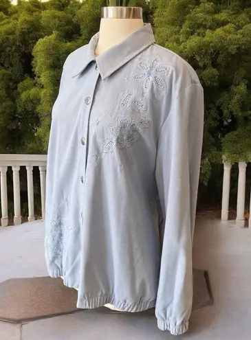 Alfred Dunner Long Sleeve Button Up Embroidered Lightweight Shirt Jacket