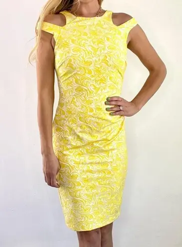 Cache  Floral Cutout Sheath Dress Yellow & White Size 2