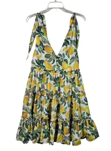 English Factory Lemon Floral Printed Tie Shoulder Tiered Ruffle Dress Medium M