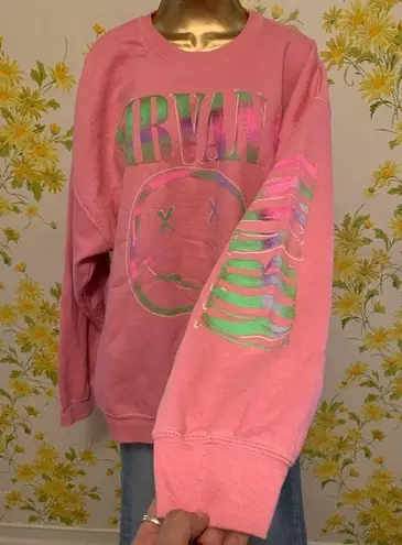 Nirvana NWOT  Women's Preppy Smiley Face Crewneck Sweatshirt pink  XL