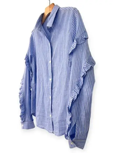 Rails | XS | Lizzi Shirt Ruffle Sleeve Poplin Blue White Stripes Button up Top - Image 4