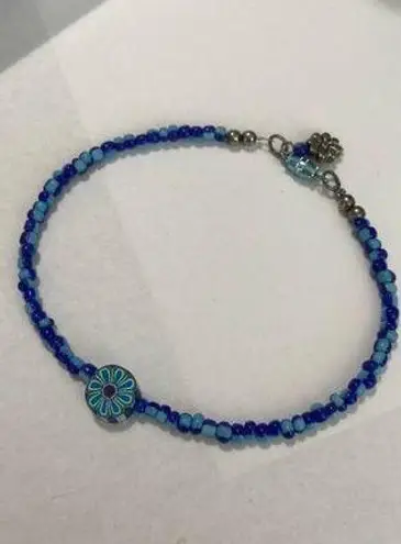 Handmade  blue bead flower anklet