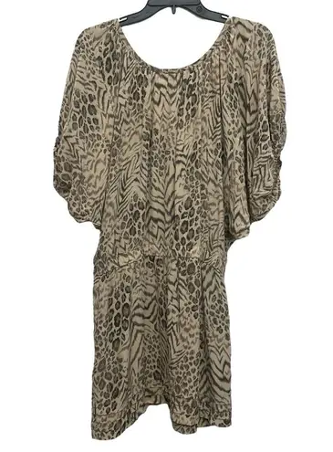 Rebecca Taylor Animal Print Silk Mini Dress Size 12 Blouson Balloon Sleeve