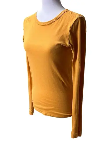 Enza Costa Small Yellow Long Sleeve Cotton Base Layer Shirt Crewneck Minimalist