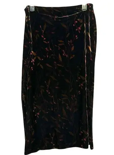 Kathie Lee Collection Velvet Skirt Floral Burnout Midi Black Red Size L Vintage Size L