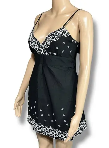 Vanity Womens Empire Waist Babydoll Tank Top Floral Tie Back Padded Black White Size L