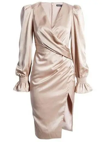 Lavish Lice Lavish Alice Satin Faux Wrap Dress in Champagne, Size 2 NEW w/Tag Retail $198