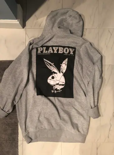 Playboy x missguided grey oversized bunny print hoodie dress sale