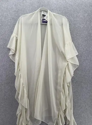 David & Young  Women's Coverup Open Front Solid White Sheer One Size