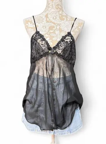 Seductive Wear by Cinema Exoile Black Sheer Lace Babydoll Cami Y2K Lingerie L Size L