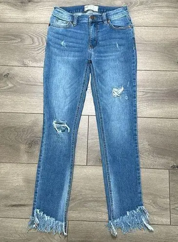 Free People  Great Heights Frayed Hem High Rise Stretch Skinny Jeans Size 25