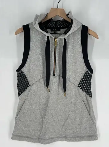 Alala Gray & Black Mesh Detailing Zip Neck Sleeveless Hoodie Vest Size S