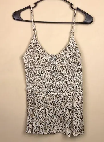 Patrons of Peace NWT Women’s Animal Print Lace-Up Front Smocked Peplum Tank Top